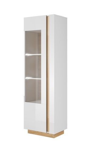 Витрина высокая в гостиную Marco 1D1W/60 Белый/Белый глянец/Дуб грандсон PFH-091029 Altek mebli
