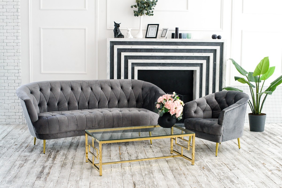 Софа Лучия Серый/Золото Vetro Mebel Lucia-grey-velvet-sofa Altek mebli