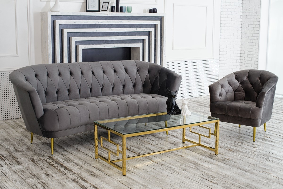 Софа Лучия Серый/Золото Vetro Mebel Lucia-grey-velvet-sofa Altek mebli