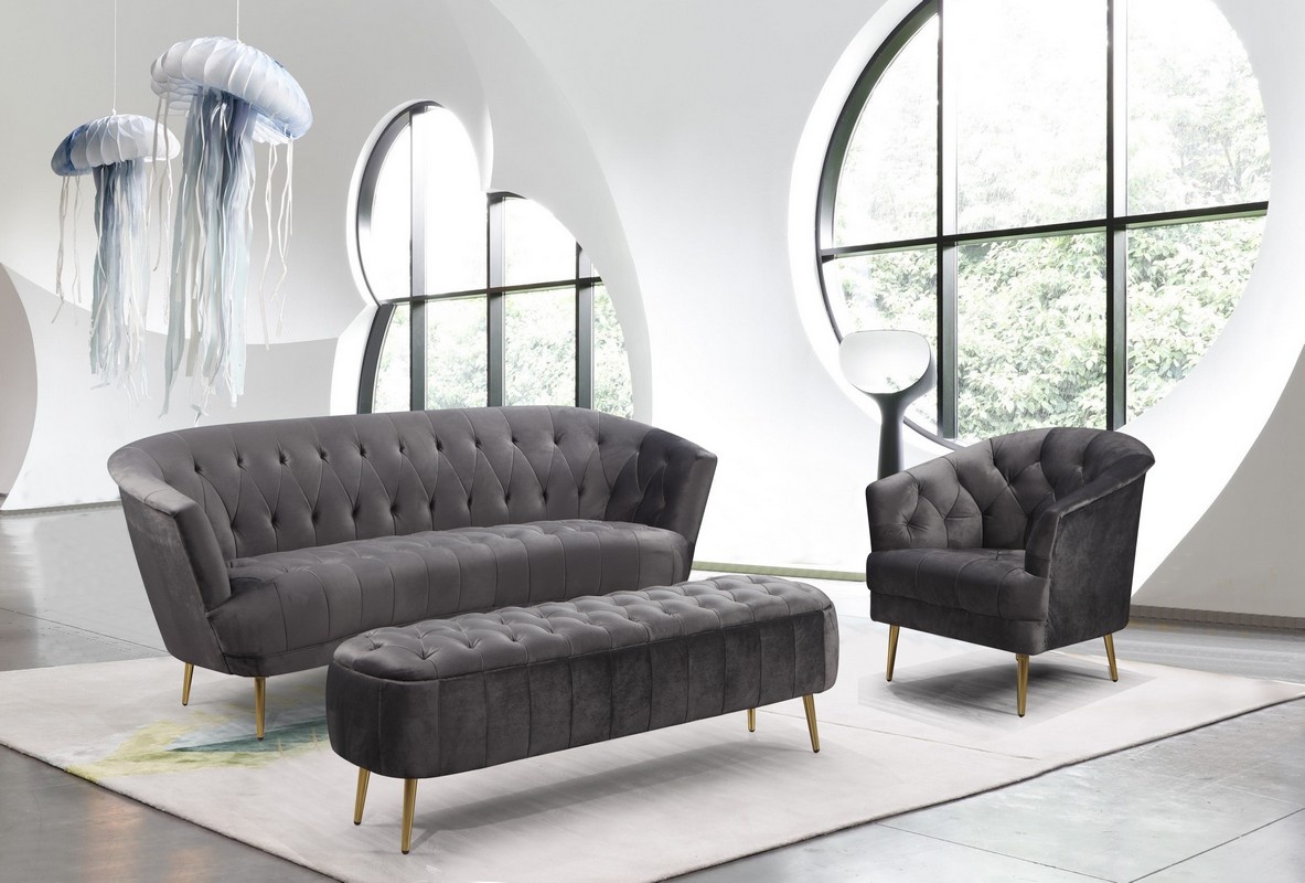 Банкетка Франческа Сірий/Золото Vetro Mebel Francesca-grey-velvet-bench Altek mebli