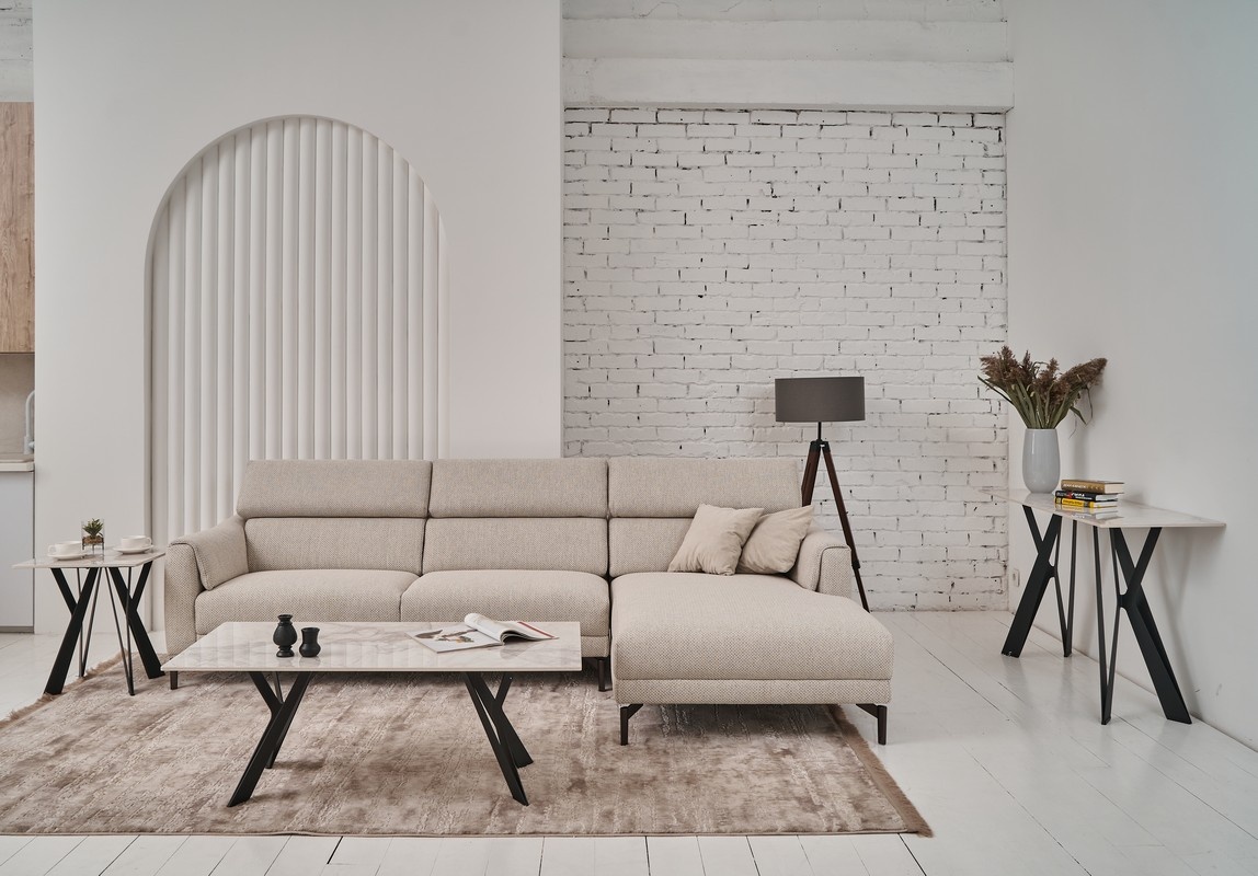 Софа Леонардо (R) Бежевий льон/Чорний Vetro Mebel Leonardo-beige-linen-sofa-right Altek mebli