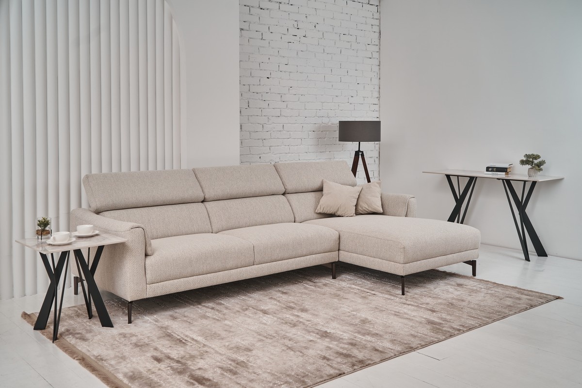 Софа Леонардо (R) Бежевый лен/Черный Vetro Mebel Leonardo-beige-linen-sofa-right Altek mebli