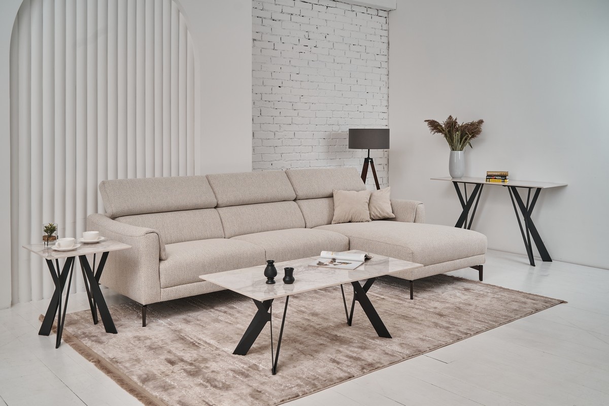 Софа Леонардо (R) Бежевий льон/Чорний Vetro Mebel Leonardo-beige-linen-sofa-right Altek mebli