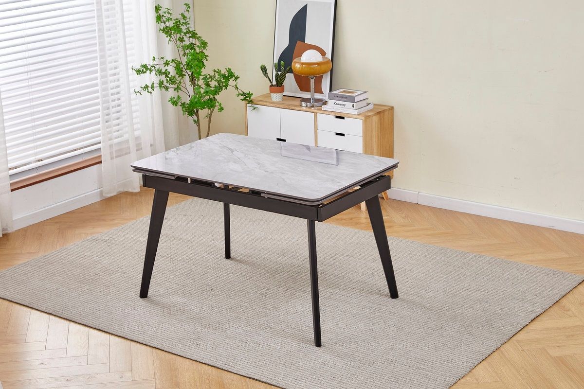 Стол обеденный OSLO CERAMIC 1200(1800)x800 Серый глянец/Черный