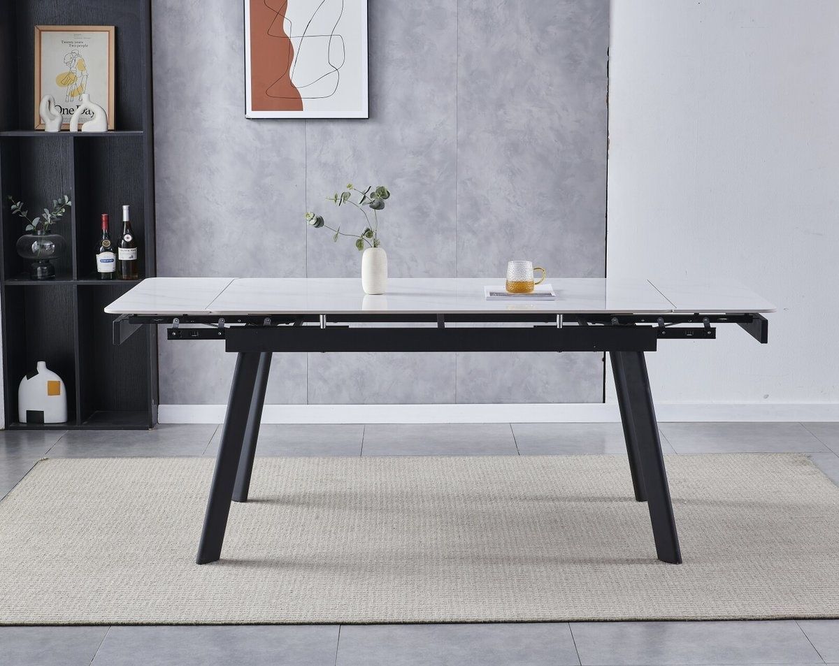 Стіл обідній OSLO CERAMIC 1200(1800)x800 Білий глянець/Чорний