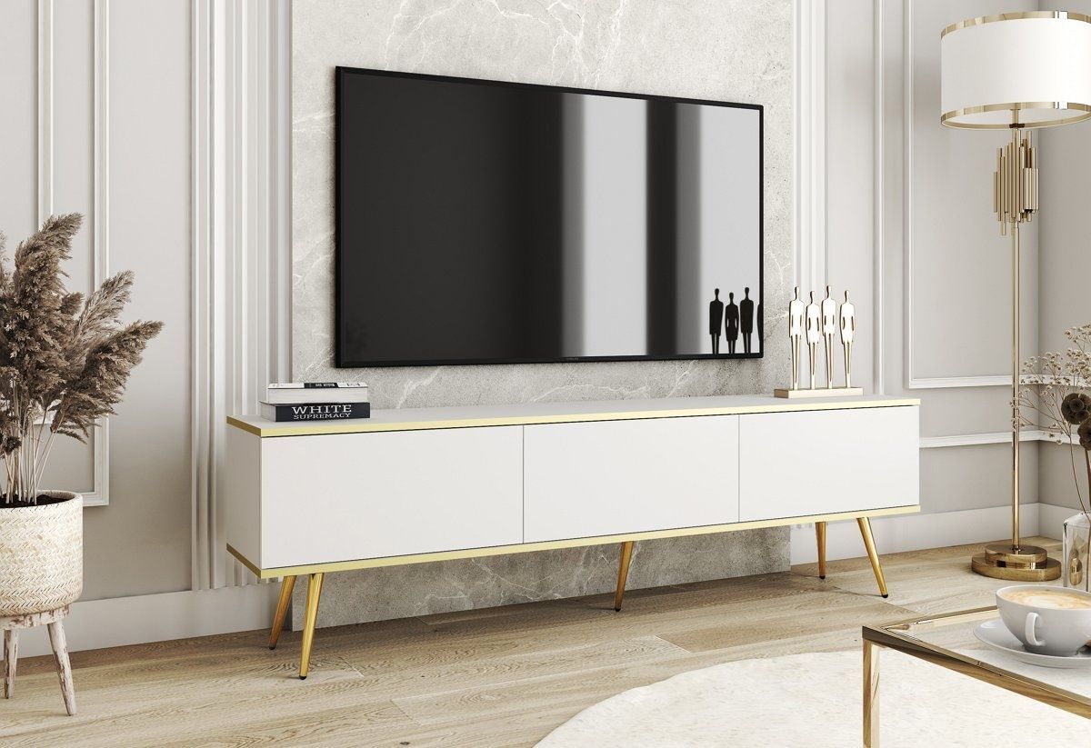 Тумба під ТВ Oro RTV175 3D Білий (золоті ніжки)  PFH-091319 Altek mebli
