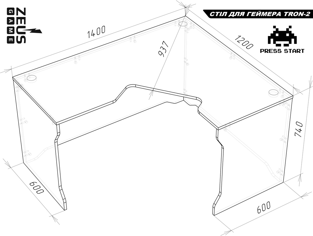 Геймерський стіл ZEUS TRON-2, чорний-синій TR-2or Altek mebli