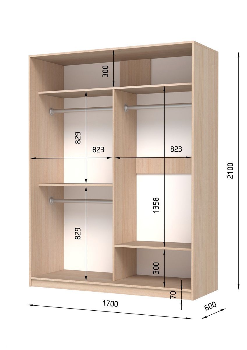 Шкаф-купе E-Line ШК 2.3 Дуб крафт золотой 600x1700x2100 23216017 Altek mebli
