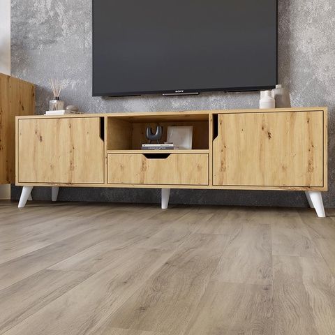 Тумба ТВ Борн 1600 Дуб Артизан (ніжки білі) MZN-031082 Altek mebli