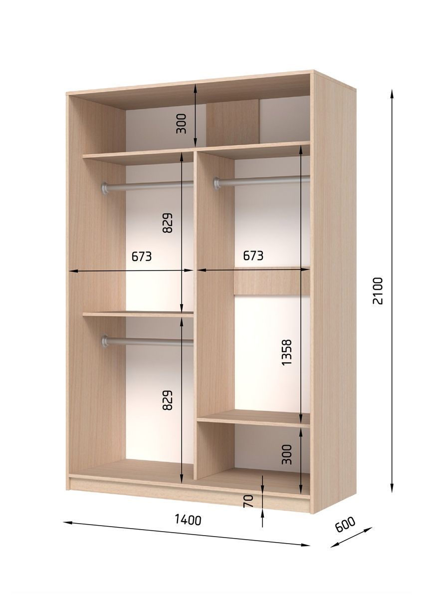 Шкаф-купе E-Line ШК 2.3 Дуб сонома трюфель 600x1400x2100 232160141 Altek mebli