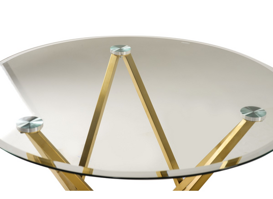 Стол стеклянный Т-313(прозрачный + золото),Vetro Mebel, Глянцевое каленое стекло, Сталь, Золото
