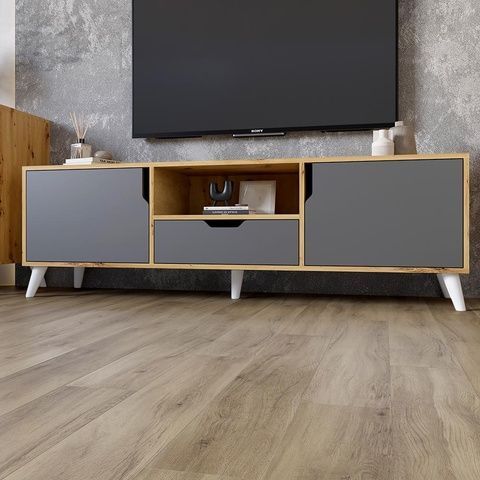 Тумба ТВ Борн 1600 Дуб Артизан/Антрацит (ніжки білі) MZN-031076 Altek mebli