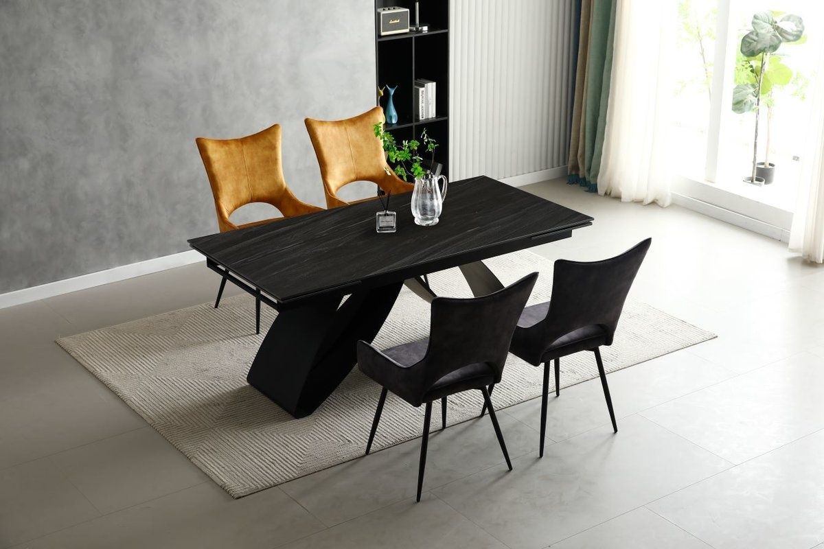 Стіл обідній WILLIAM CERAMIC 1800(2600)x900 Піщаний камінь мат/Чорний