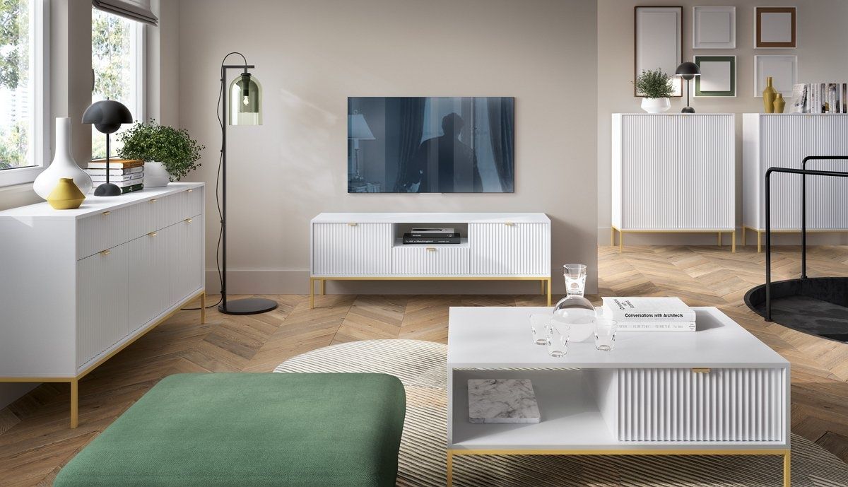 Тумба під ТВ Nova RTV154 2D1S Білий (золоті ніжки) PFH-091224 Altek mebli
