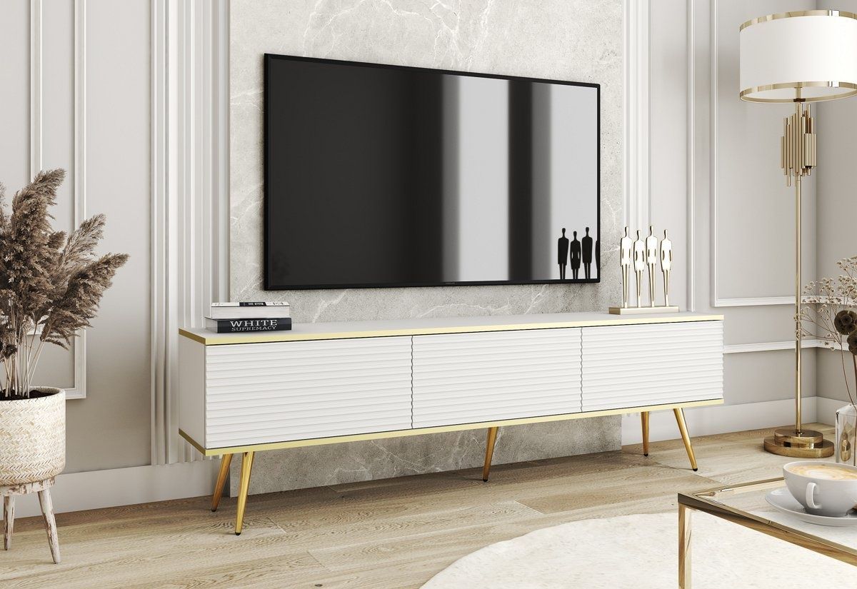 Тумба під ТВ Oro RTV175 MDF 3D Білий (золоті ніжки) PFH-091341 Altek mebli
