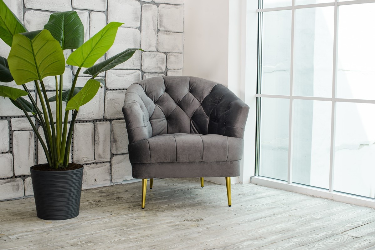 Кресло Лучия Серый/Золото Vetro Mebel Lucia-grey-velvet-armchair Altek mebli