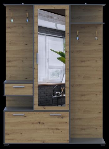 Прихожая Doros Финч Графит / Дуб Артизан 145х37х202 (44900220) 44900220 Altek mebli