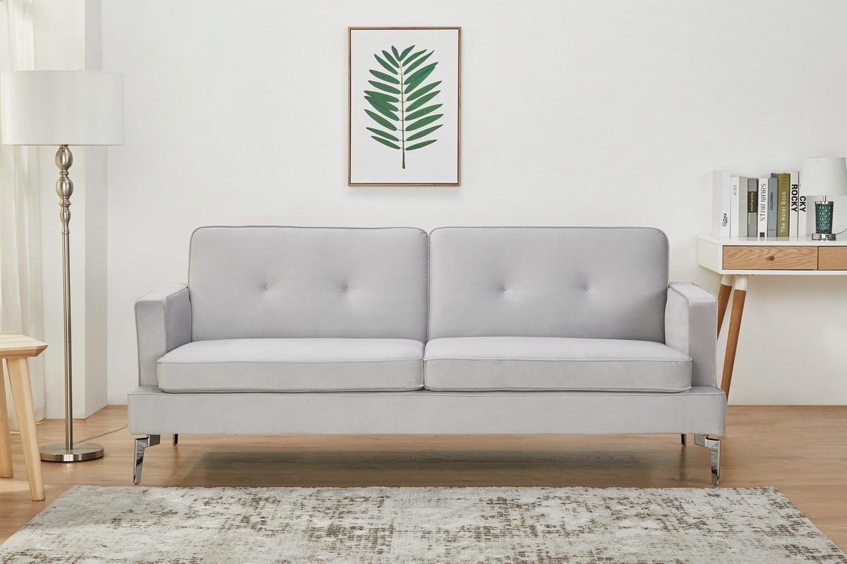 Софа розкладна Амелі Платиновий Vetro Mebel Ameli-grey-velvet-extension-sofa Altek mebli