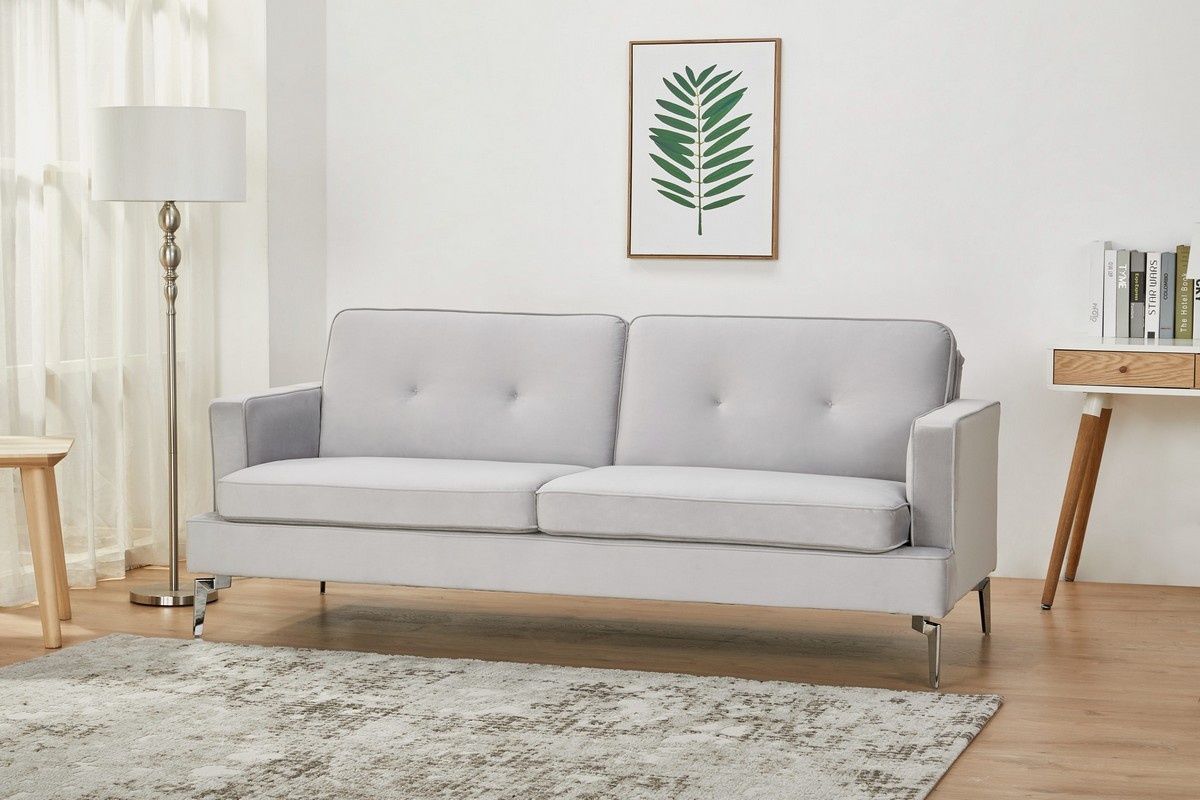 Софа раскладная Амели Платиновый Vetro Mebel Ameli-grey-velvet-extension-sofa Altek mebli